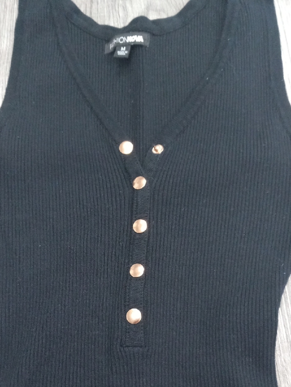 Fashion Nova Black Ribbed Sleeveless Midi Dress with Gold Buttons - Picture 5 of 6